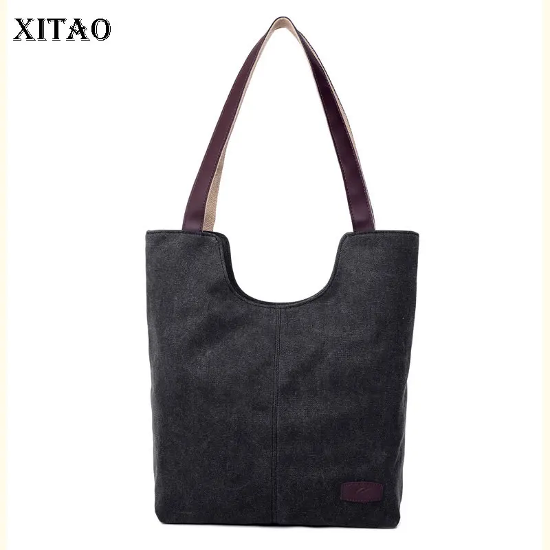 

XITAO Retro Fashion Wild New Cotton and Linen Big Bag Shoulder Simple Casual Portable Solid Color Patchwork Canvas Bag GWJ1409