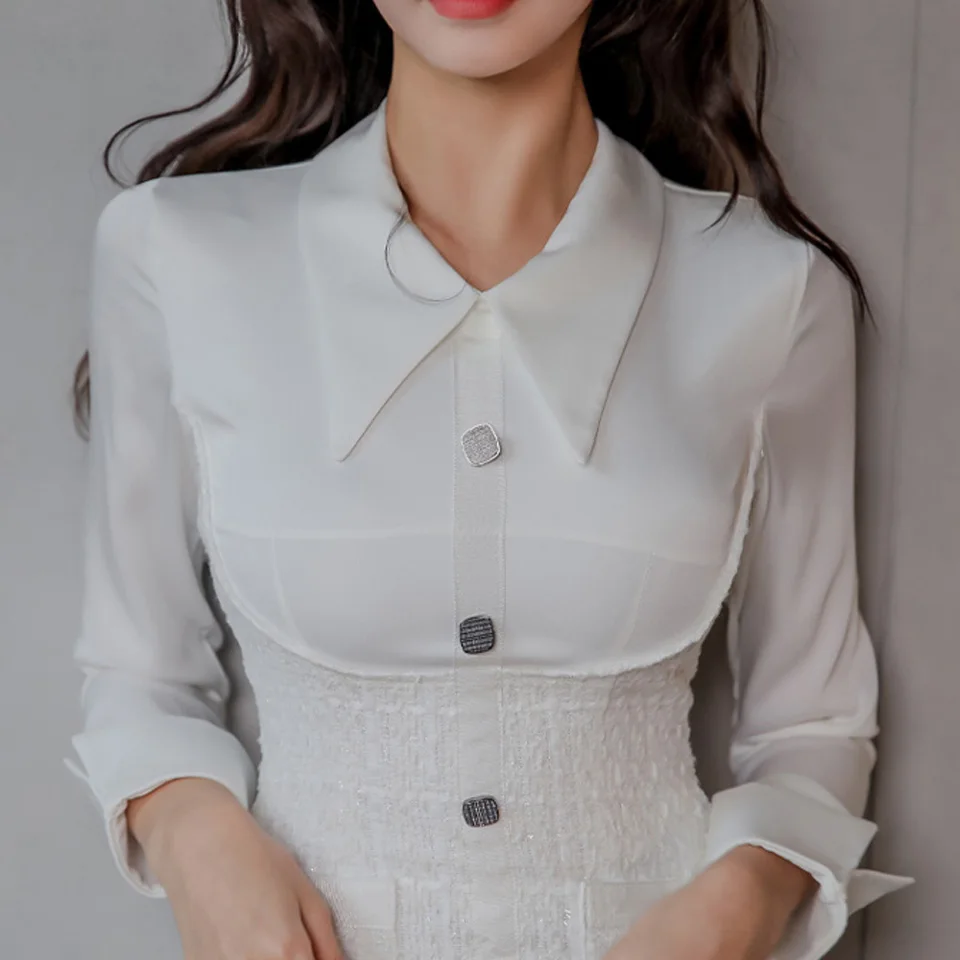 

White Occupation Office Lady Dress 2021 Spring Fashion Single Row Of Decorative Buttons High Waist Stitching Tight Mini Dress