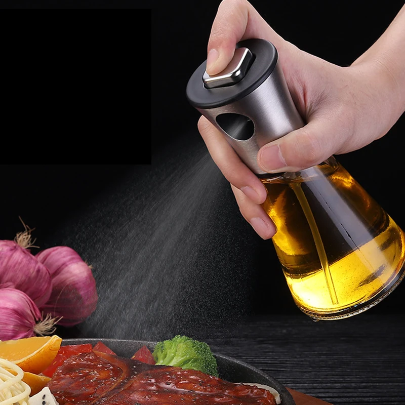 

100/200ML Empty Spray Bottle Stainless Steel Kitchen Oil Sprayer Leak-Proof Soy Sauce Olive Bottle Dispenser BBQ Cooking Tools