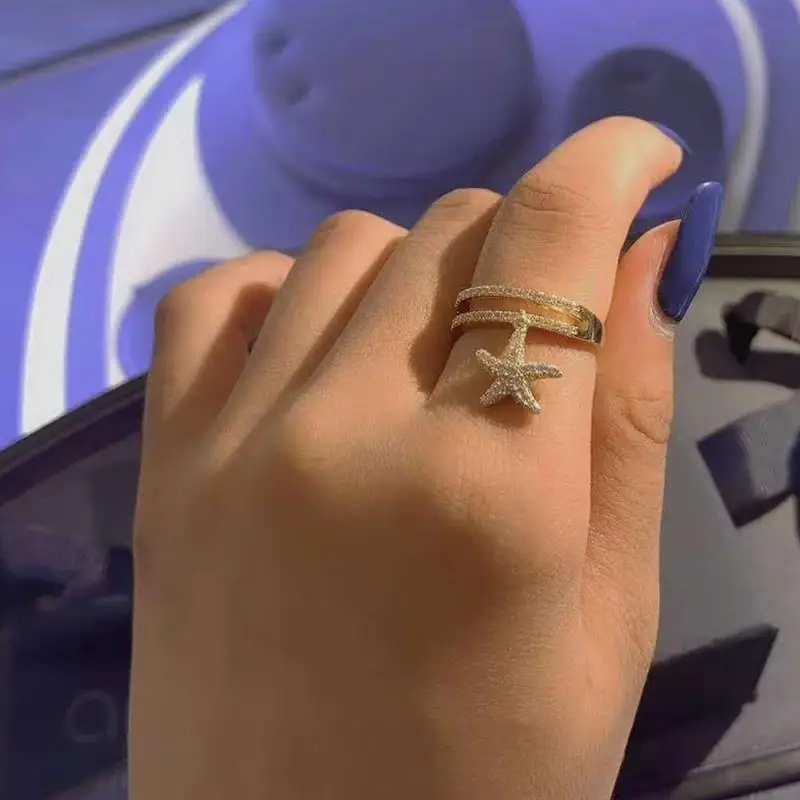 

Модное Золотое кольцо с цирконом в виде морской звезды, модное кольцо на палец, Женские Ювелирные изделия