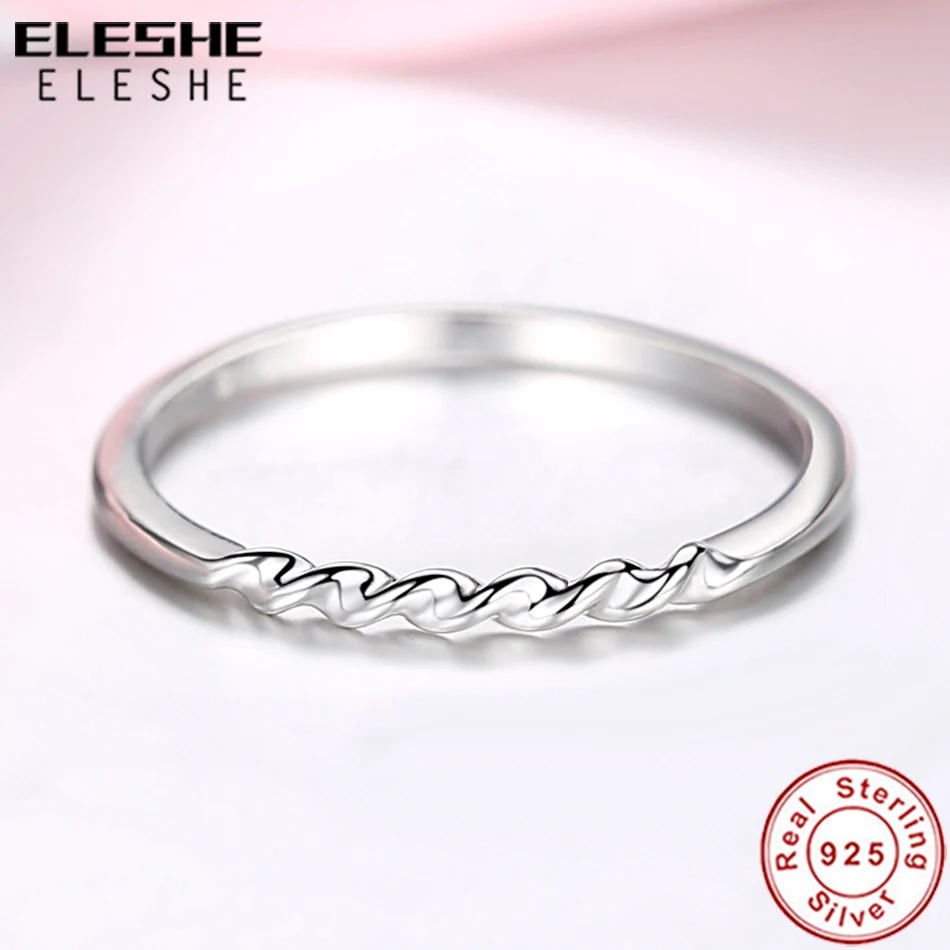 Подлинный eleshe, настоящее 925 пробы, серебряное кольцо, штабелируемое, волнистое, бесконечное кольцо на палец для женщин, свадебное, оригинальное ювелирное изделие