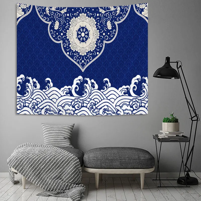 Китайский темно-синий цветок гобелен с пейзажем гостиная кровать комната мульти