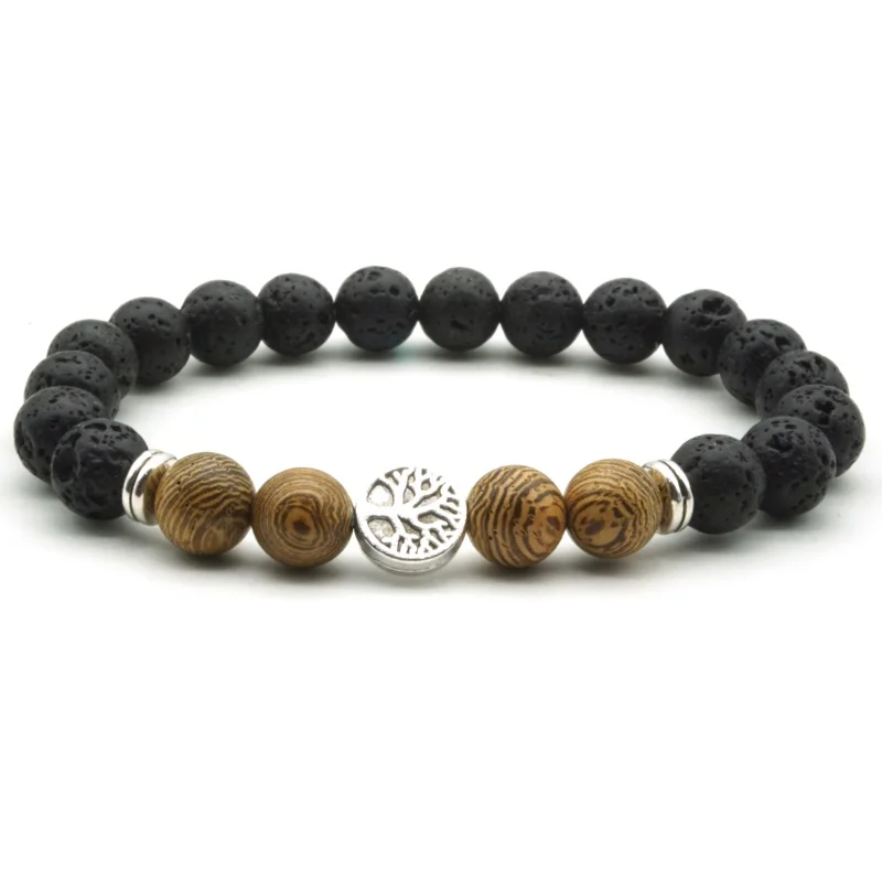 Деревянные бусины 8 мм черный лавовый камень дерево жизни восстанавливающие