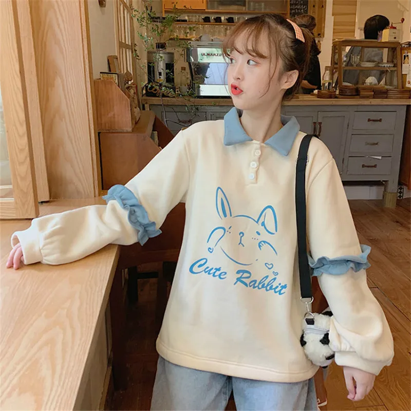 Возьмите свой угол ~ Осень Новый корейский милый кролик печати Свободные поло