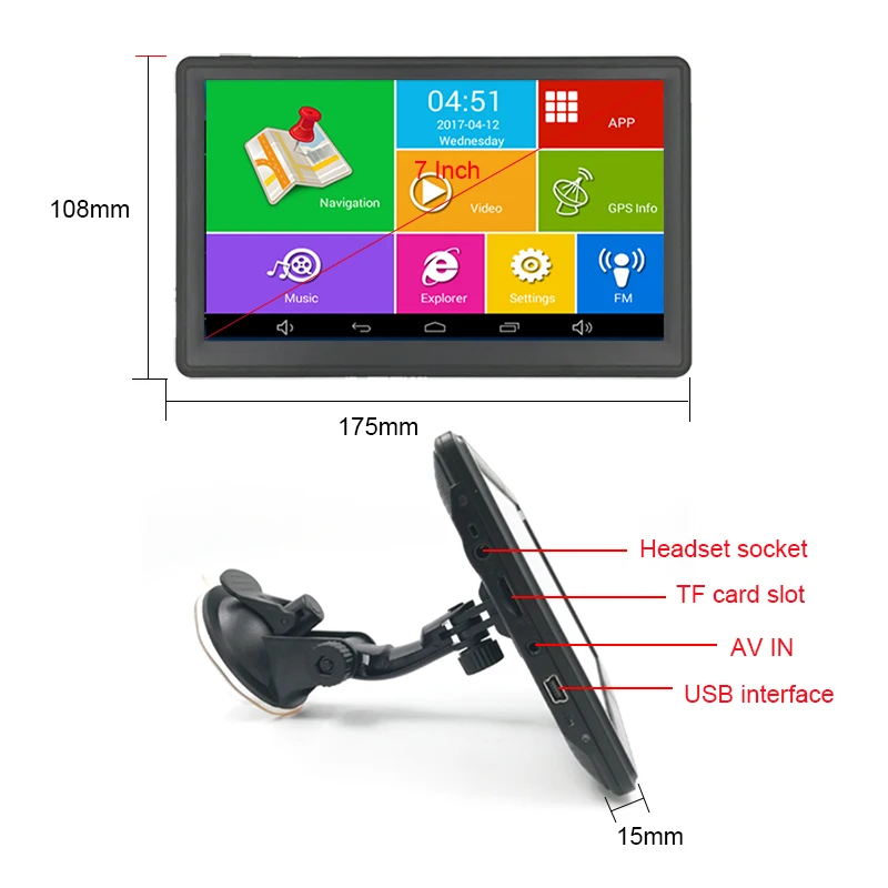 Anfilite 7 дюймов DDR 512M ROM 16 Гб GPS навигация для автомобиля Android 4.4.2 WIFI avin навигатор