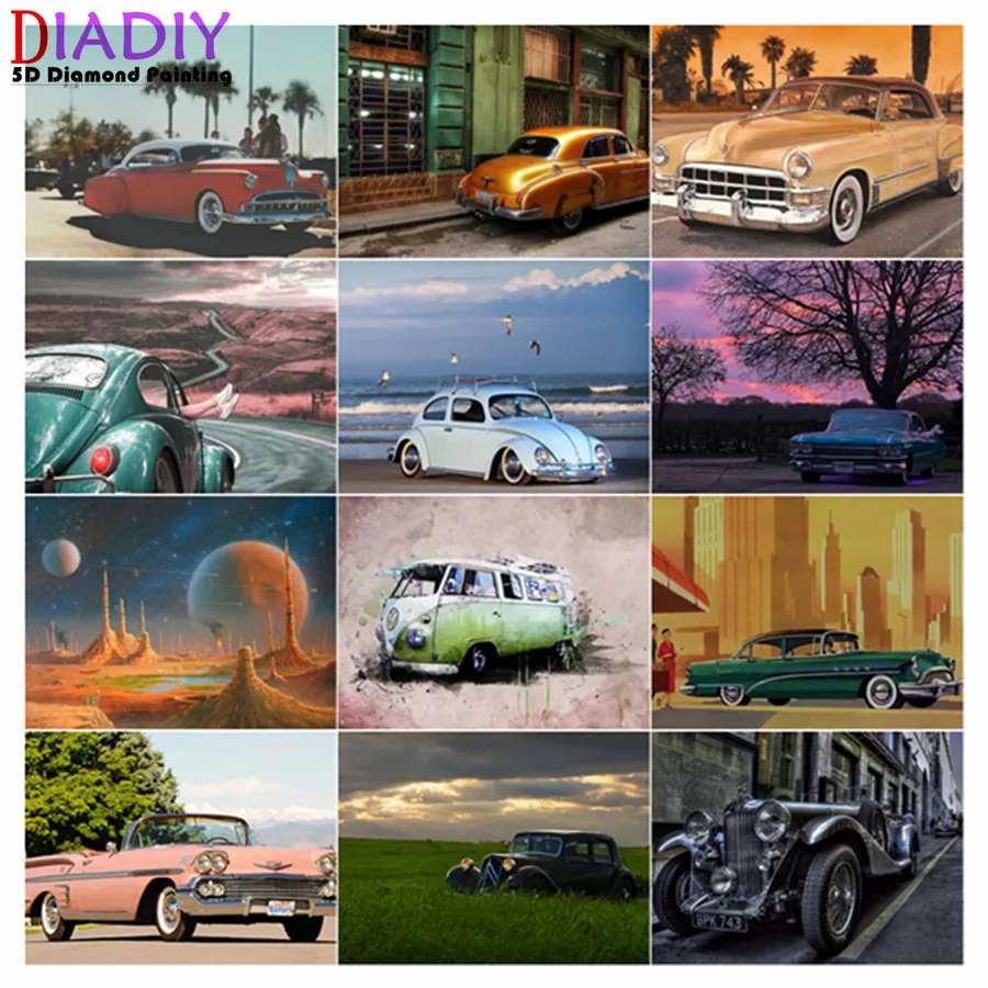 

Retro Sports Car Diy 5D Diamond Painting Full Square and Round Hanging Painting Embroidery Mosaic Cross Home Decoration for Gift