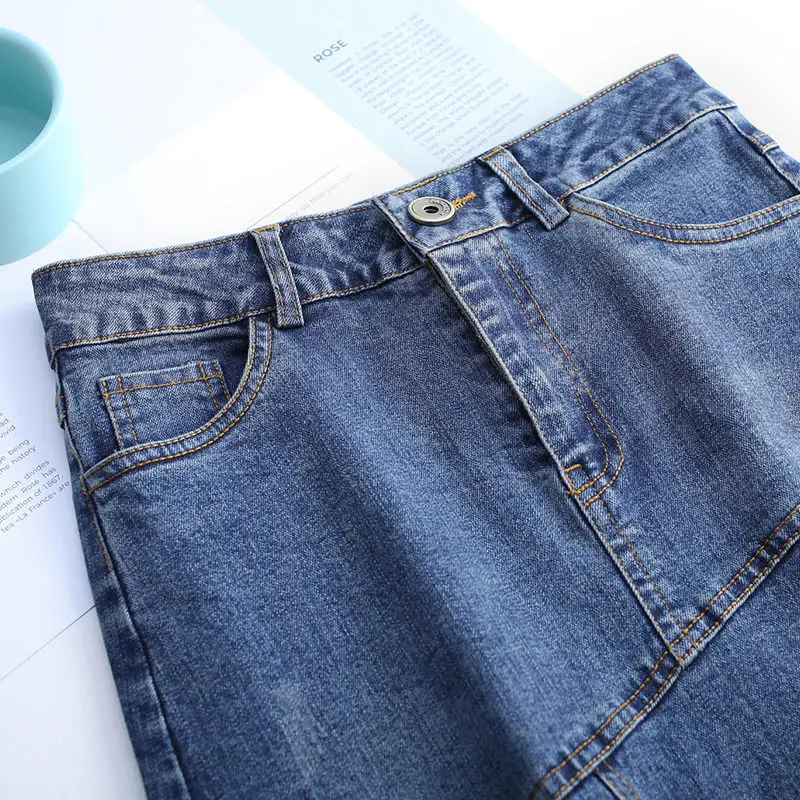 Эластичная джинсовая юбка женская летняя модная с высокой талией размера плюс