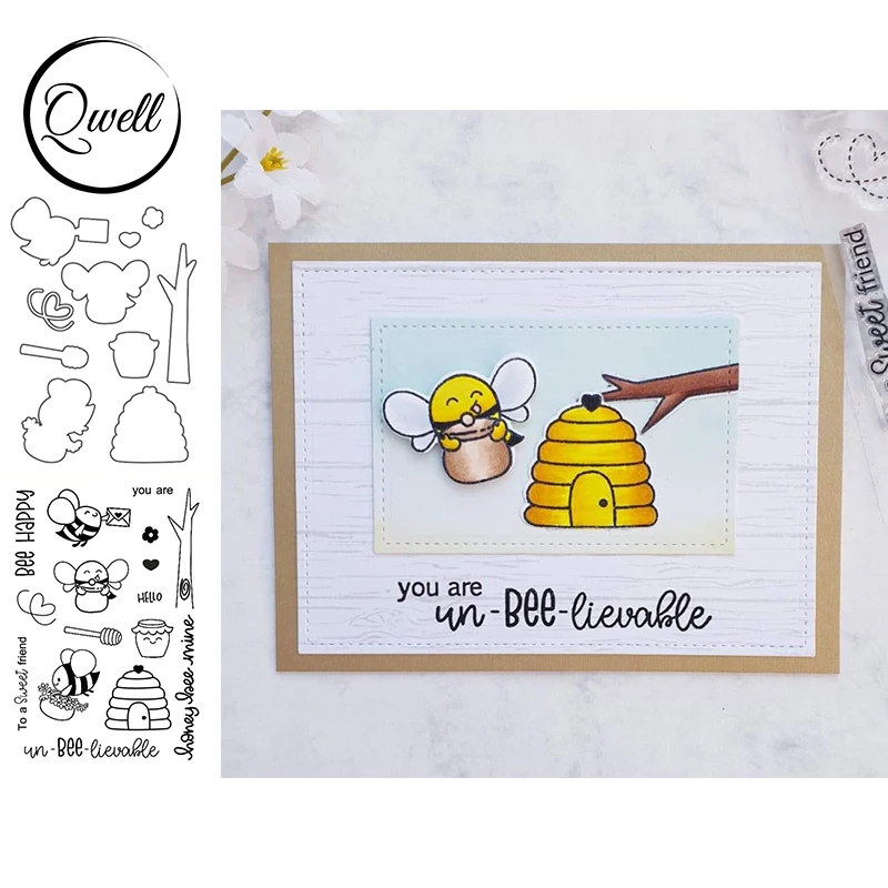 QWELL пчелы отправляют цветы буквы металлические Вырубные штампы с прозрачными