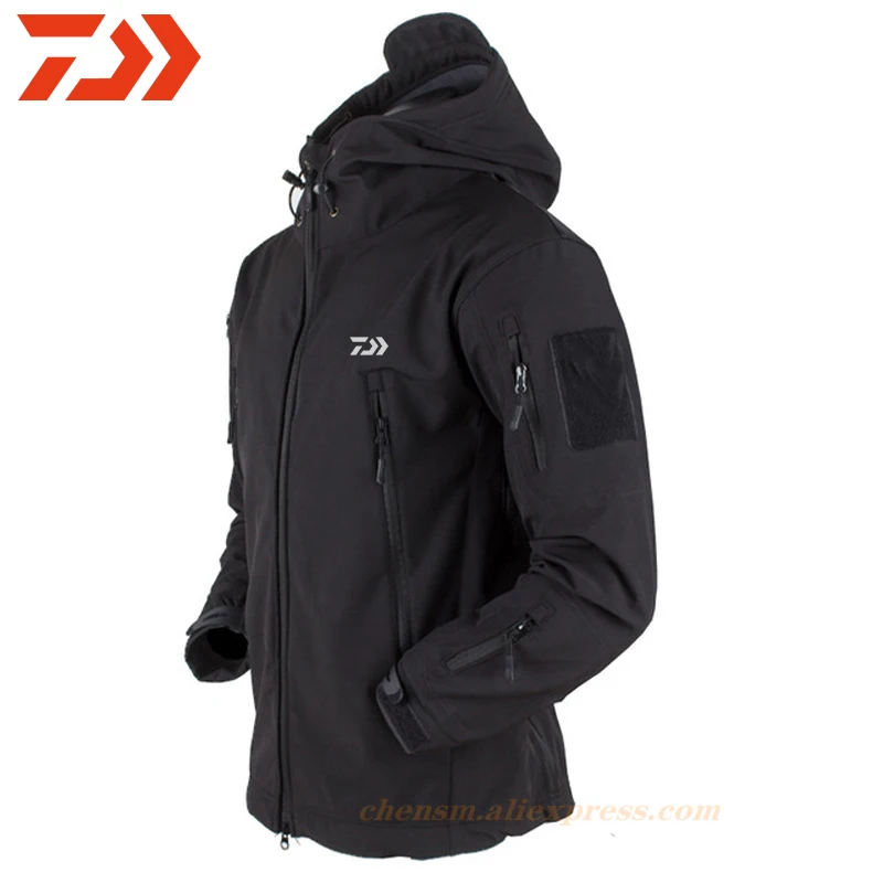 Daiwa 2021 S-4XL Soft Shell Winter Fishing Suits Men Trousers Tactical Windproof Waterproof Outdoor Jackets Hood Coat+Pant | Спорт и