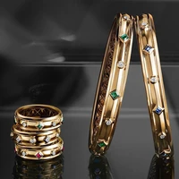 godki big fashion luxury bold bangle ring jewelry sets for women wedding party cubic zircon crystal cz dubai gold color bracelet