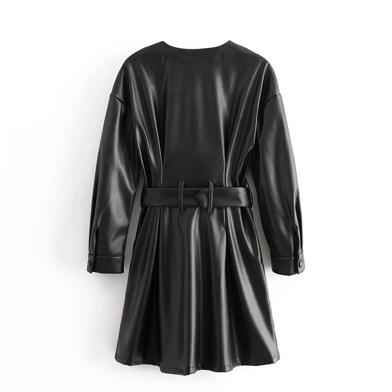 Новое Женское Платье из искусственной кожи с длинным рукавом зимнее мини платье