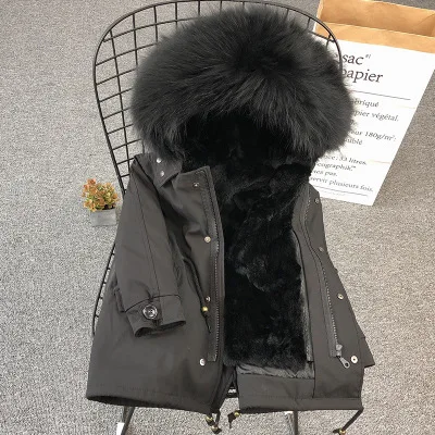 black black Army Green Coat Fur Jacket Girls Winter Clothes Rabbit Fur Kids Parkas Real Raccoon Fur Hooded Children Jacket For Girls TZ90 - Цвет: black black