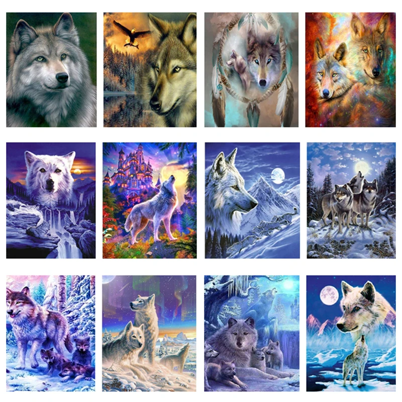 

DIY 5D Diamond Painting Wolf Cross Stitch Kit Embroidery Full Round Animals Pictures Home Decoration