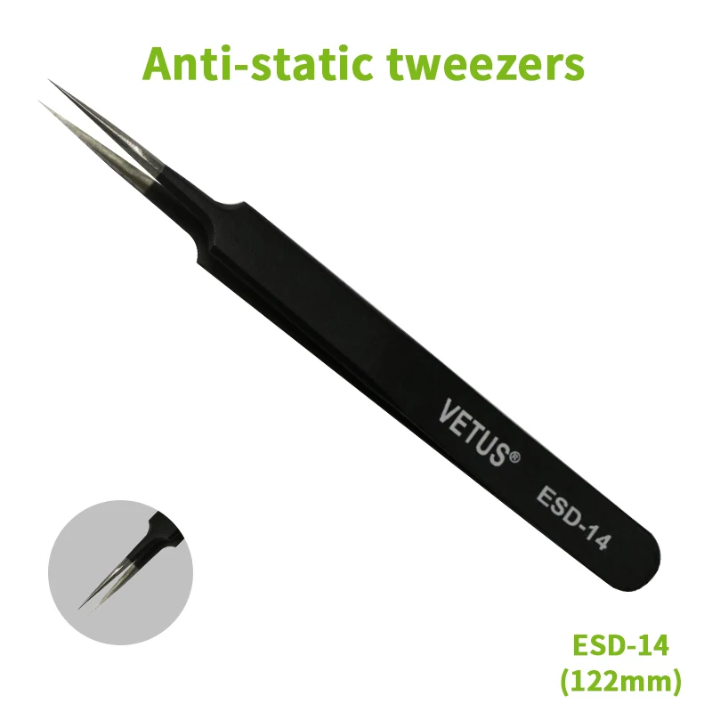 

ESD-14 Stainless Steel Anti-static Tweezers Elbow Flat Head Repair Tool Picking Acne Clamp