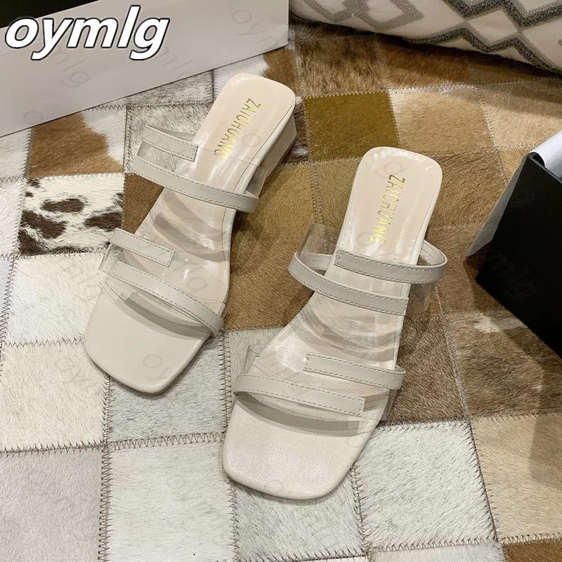 

2021 new Transparent slippers women high-heeled thick heel thick-heeled feet ladies mid-heel summer all-match open-toed sandals
