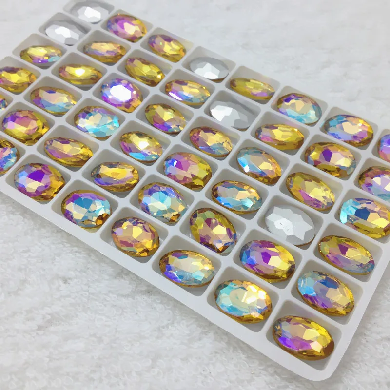 10x14 мм 13x18 Овальный стеклянный камень пуанты обратно Хрустальная бусина Siam AB