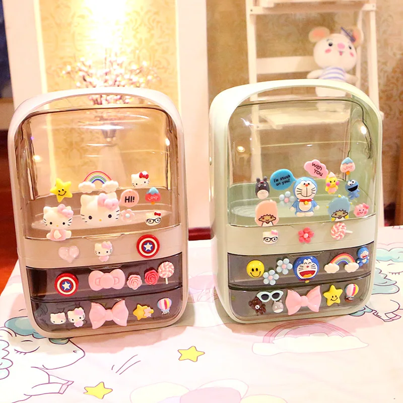 

Cute Cosmetic Storage Box Desktop Dustproof Lipstick Dressing Table Girl Heart Skin Care Product Storage Box Bathroom Organizer