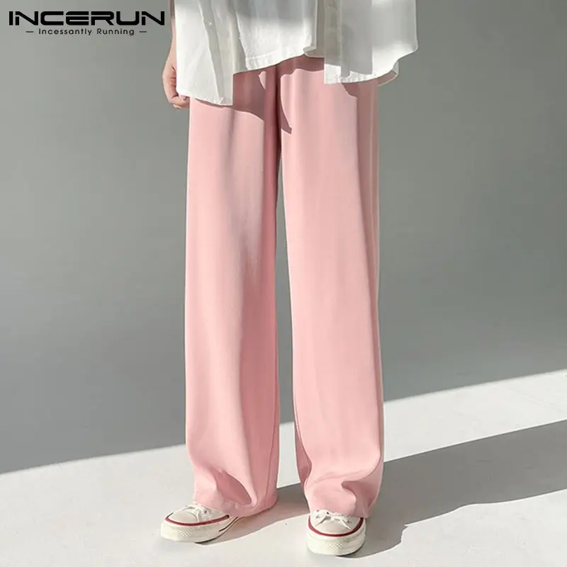 

Брюки мужские с завышенной талией, модные однотонные универсальные мешковатые штаны в Корейском стиле, брюки с широкими штанинами, модель ...