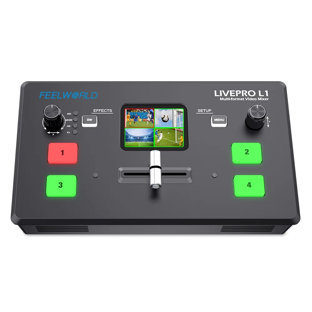 

FEELWORLD Multi Format Video Mixer Switcher LIVEPRO L1 V1 USB3.0 4xHDMI Inputs Camera Production Youtube Live Streaming