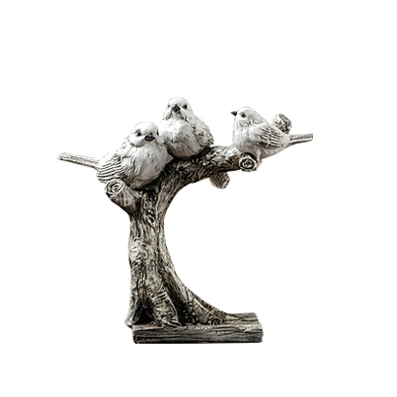 

American Retro Resin Bird Figurines Artificial Branch Bird Animal Model Miniature Crafts Ornaments Home Decoration Accessories