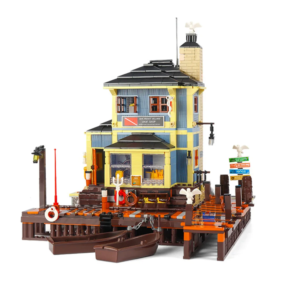 

Creator Expert Street View 1460Pcs PG12001 Old Fishing Store Dive Shop Modular MOC Bricks Building Blocks Toys Shipyard Diner