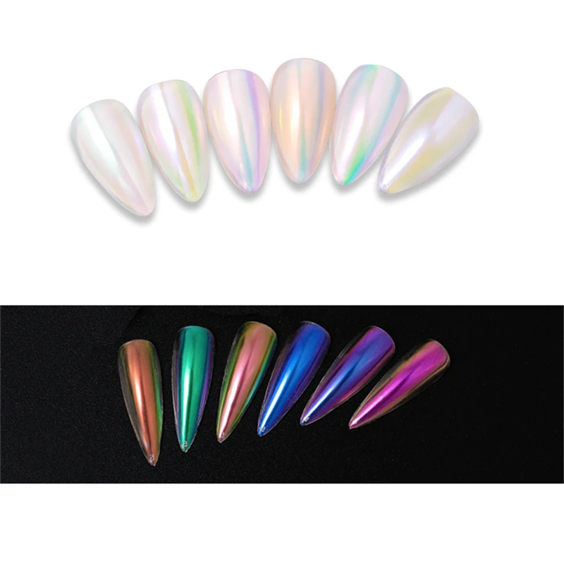 MiFanXi 6 Color Nail Art Air Cushion Mirror Aurora Effect Magic Powder Pen Gold Chrome Pigment Dust Design Manicure Decoration | Красота и