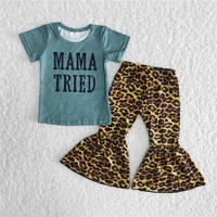 mama tried outfits baby girls short sleeves top bell bottom leopard pants kids clothing sets children boutique popular style