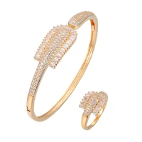 hibride luxury leaf bangle ring sets cubic zirconia cz dubai bridal jewelry sets for women wedding brincos para as mulher n 1718