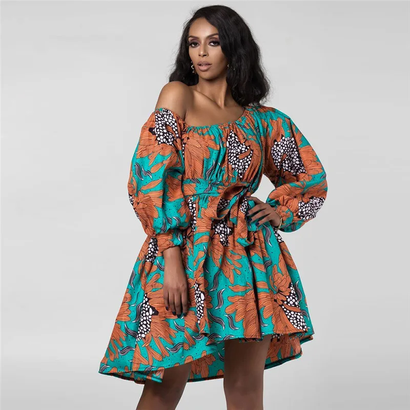 african wear for ladies Sexy Shoulder Off Floral Dress Women 2022 Summer African Dashiki Print Dress African Party Dresses African Clothes for Women XL african pants