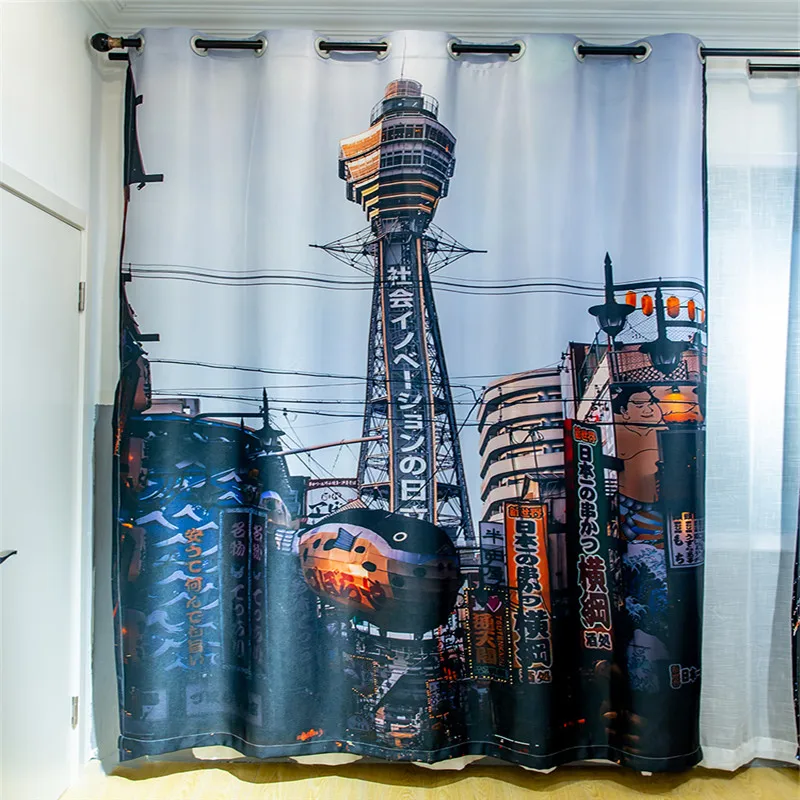 

NYAA 3D Window Curtains City Building Print Luxury Fireworks Blackout Living Room Bedroom Drapes Customized Size