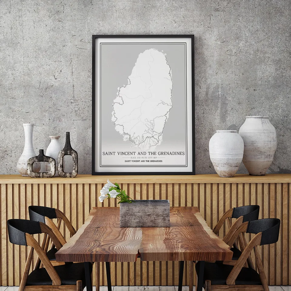 Абстрактная Картина на холсте Сент-Винсент и Гренадины черно-белая Настенная