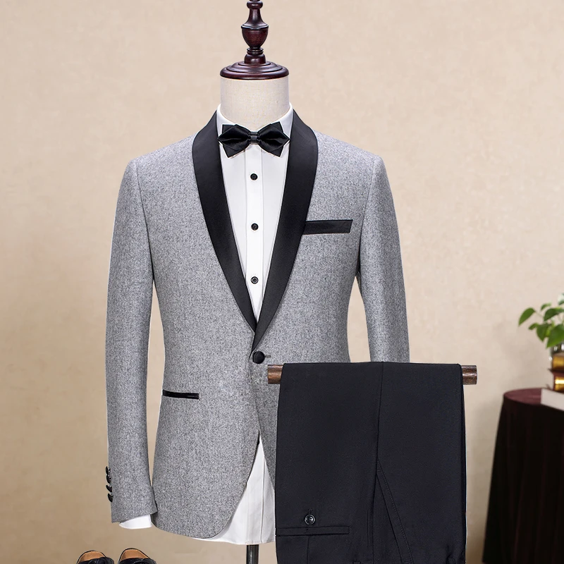 

Fad Latest Coat Pant Designs Light Grey Tweed Men Suit Slim Fit Skinny Stylish Custom Groom Blazer 2 Piece Tuxedo Masculino
