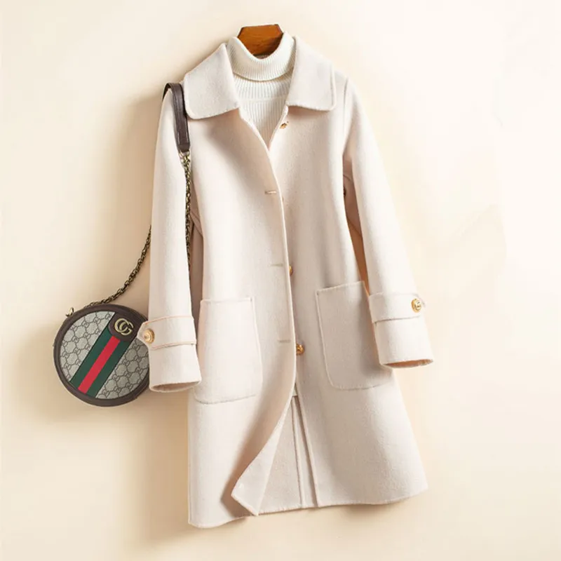 

Пальто женское короткое и длинное, Ветровка из 100% шерсти и чистого кашемира в стиле Хепберн, весна