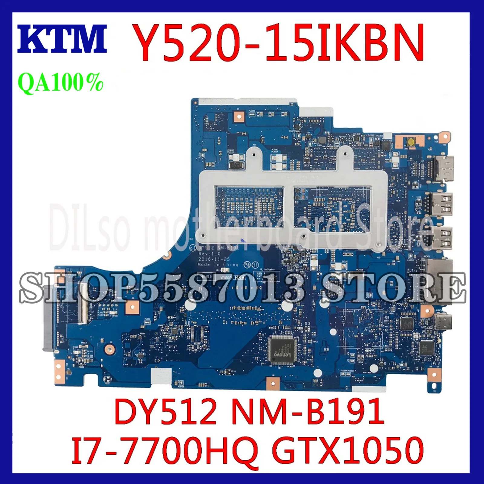 

KEFU DY512 NM-B191 Motherboard For Lenovo Y520-15IKBN R720-15IKBN Laptop Motherboard NM-B191 i7-7700HQ GTX1050M original Test