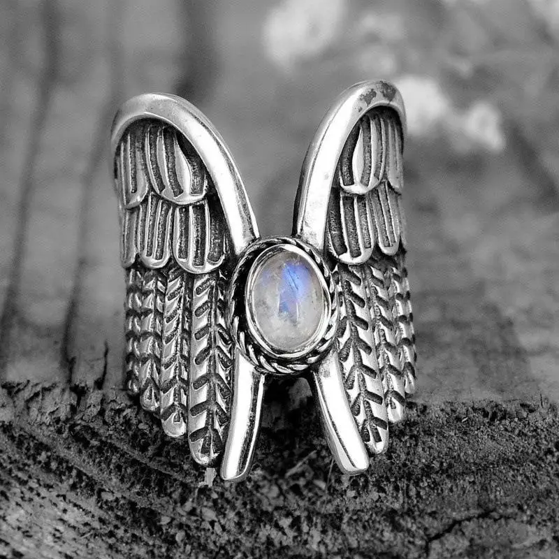 

New Retro Fashion Wings Feather Ring Inlaid Zircon Personality Ladies Casual Punk Party Hip Hop Feather Ring Jewelry