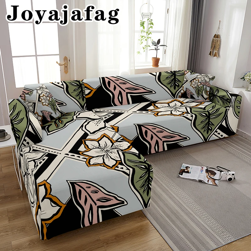 

L Shape Stretch Sofa Cover For Living Room 1/2/3/4 Seater Elastic Washable Slipcover Flowers Design Dust-proof Couch Covers