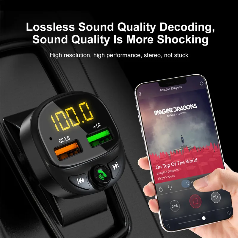 USLION Автомобильный Mp3 музыкальный плеер Bluetooth 5,0 приемник fm-передатчик двойной USB Автомобильное зарядное устройство U диск и TF карта музыкальный плеер без потерь