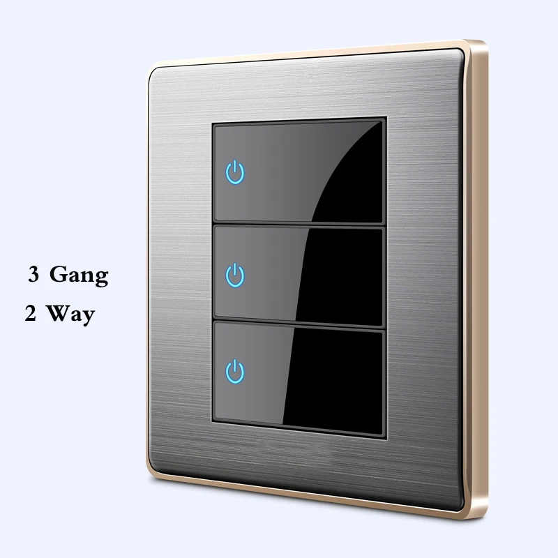 3 Gang 2 Way 86 Тип немецкий светодиодный случайный точечный переключатель зеркало акриловая Бытовая нержавеющая сталь матовая панель 2 банды 1 способ переключатель ЕС розетка - Цвет: 3 Gang 2 Way