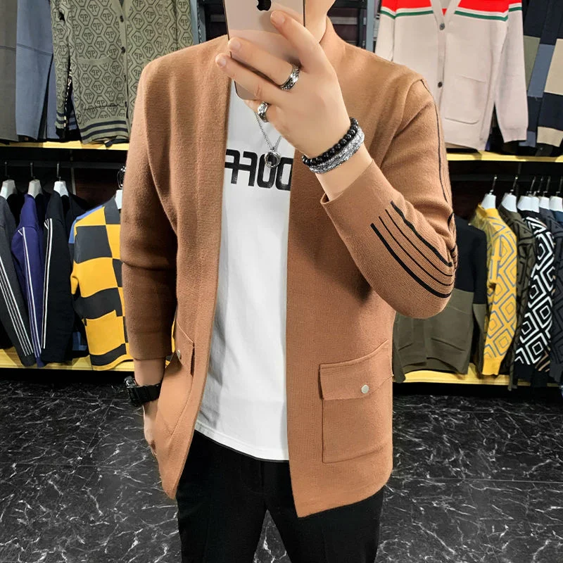 

Мужской кардиган, пальто, повседневная куртка, свитер, Hombre Botones, Casaco Masculino, Мужская одежда, мужской свитер, 2021 полосатый вязаный свитер