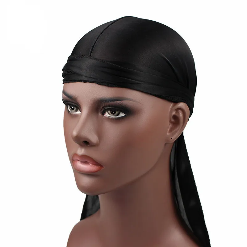 Унисекс для женщин и мужчин атласный тюрбан шелк Durag с длинным хвостом однотонный
