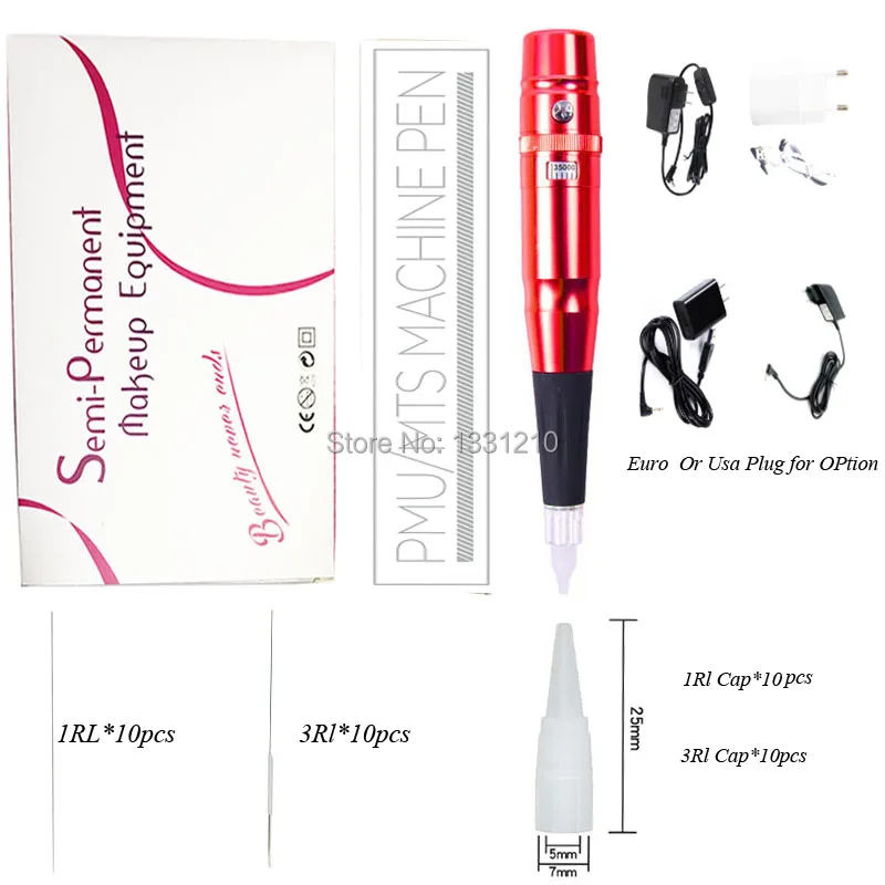 Red Pen 5 Sets Набор 5 Универсальный дермограф с 50 иглы для микропигментации+ 50 колпачков Swiss Queit мотор машинка для татуажа - Цвет: Red Pen 5 Sets