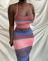 chronstyle off shoulder back criss cross summer dress 2021 sexy low cut sleeveless strap striped bodycon mid length pencil dress