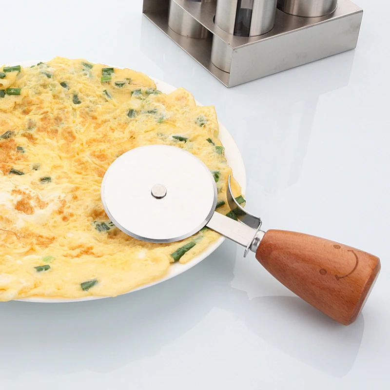 Смайлик из нержавеющей стали резак для пиццы круглой формы деревянная ручка