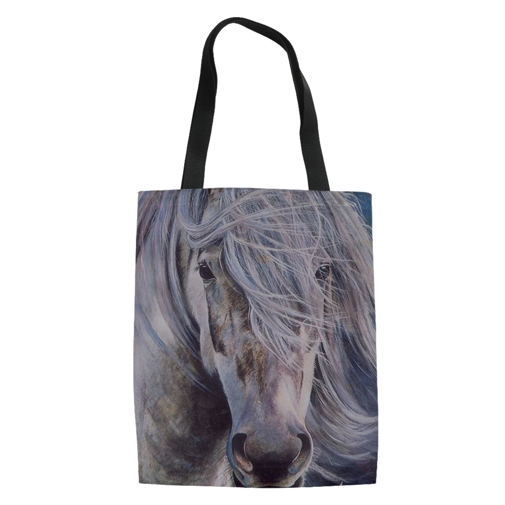 

Coloranimal 2021 горячая Распродажа Для женщин парусиновая сумка белый боевой конь картина дамы льняной мешочек для хранения Сумка-тоут eco-friendly Bolsa