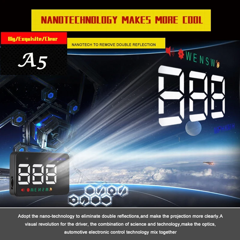 Головой вверх Дисплей A5 HUD GPS Автоматическая навигация Скорость ometer лобовое