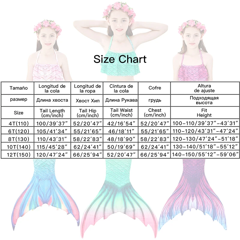Детские хвосты маленькой русалки для девочек с плавником купальник бикини