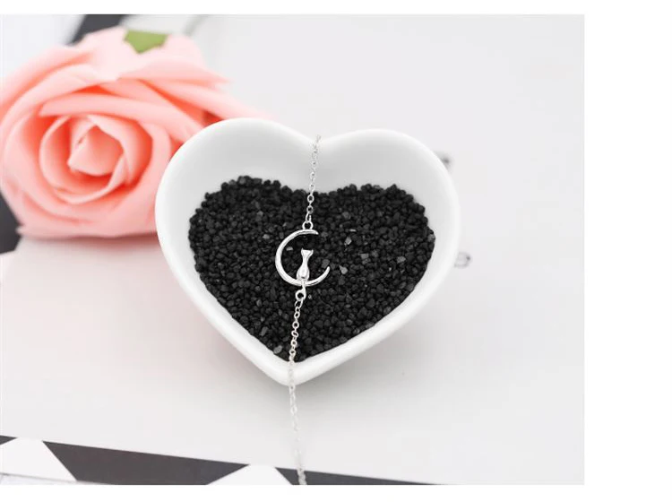 

New Fashion Jewelry Beautiful 925 Sterling Silver Bracelets cat moon Simple Personality Sweet Bracelets