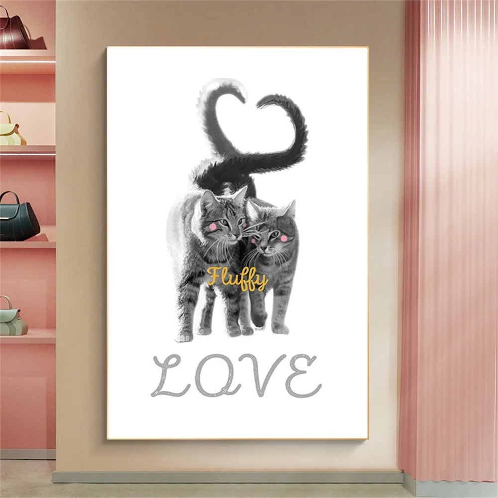 

Black and White LOVE Poster And Prints Funny Cat Animal Wall Picture On The Canvas Art Painting For Living Room Home Decor