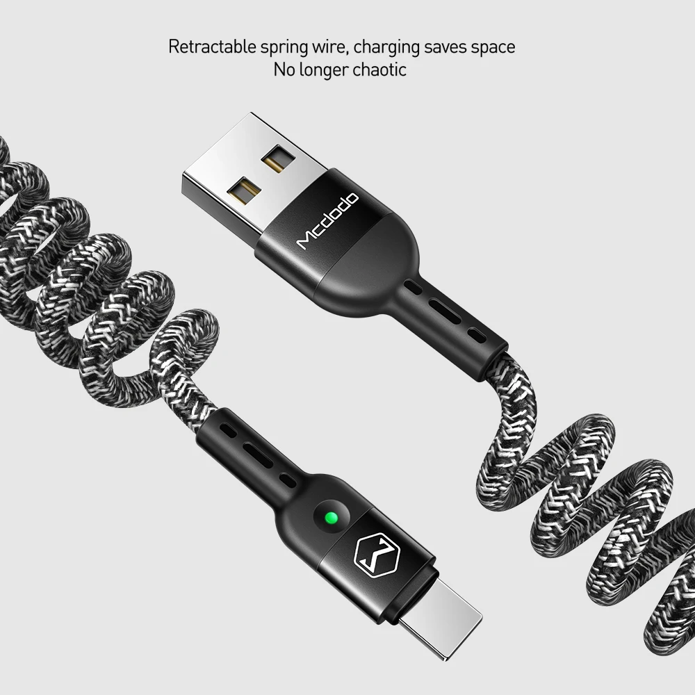 MCDODO 1,8 м пружинный удлинитель для быстрой зарядки USB кабель для зарядного устройства для iPhone XS MAX XR X 8 7 6 Plus USB кабель для мобильного телефона