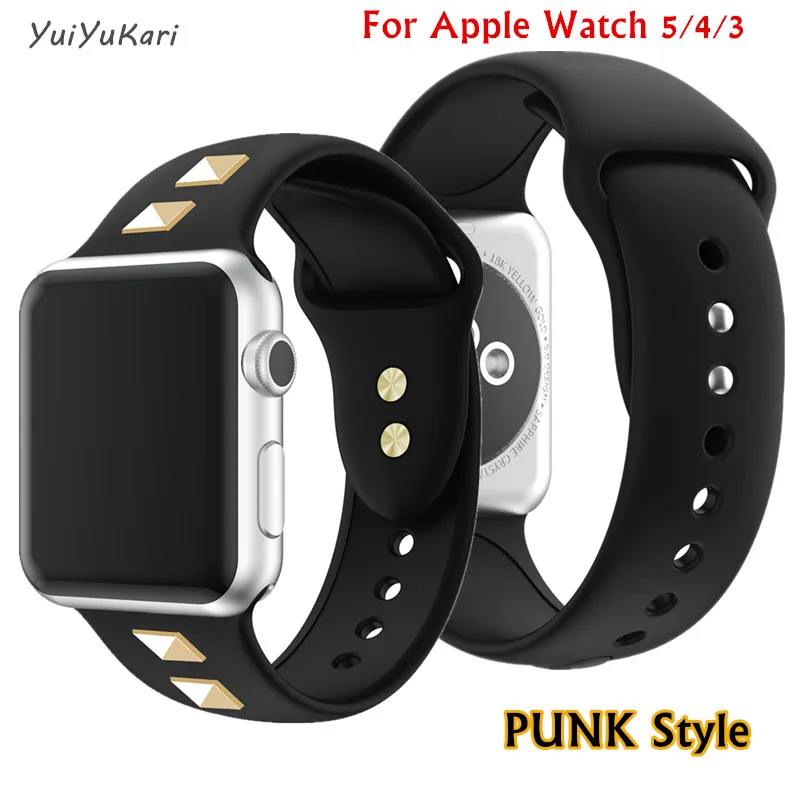 Силиконовый ремешок для apple watch 4 band 44 мм iwatch 42 40 correa 38 два панк заклепки стиль 5 3